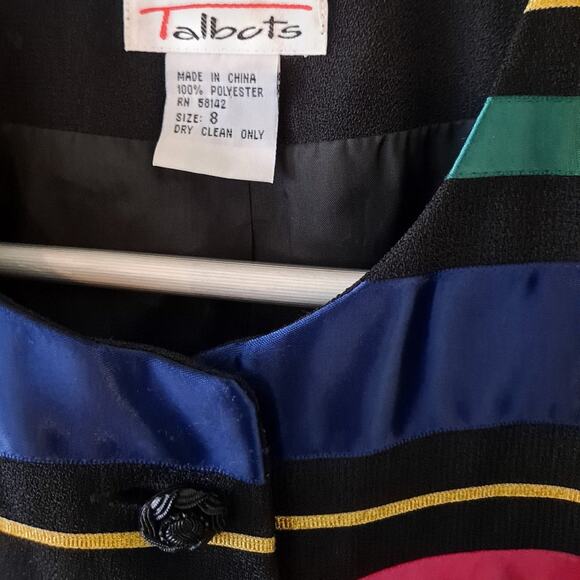 Talbots Black Multicolored Stripes Crew Neck Long Sleeve Polyester Jacket - 8 - Picture 6 of 6